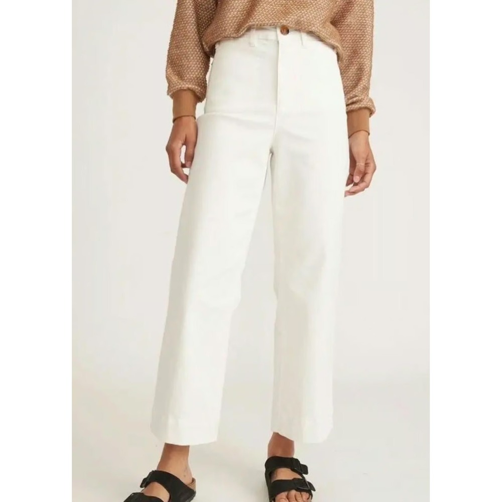 Marine Layer White Bridget High Rise Wide Leg Cropped Pants Size 14 14650